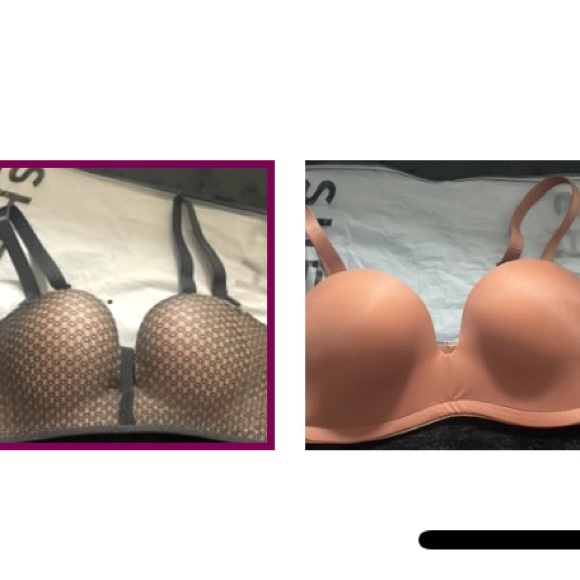 2 NWT bras 1 peach 1 nude covered in black lace push-up lot size 34B  (75 - Picture 1 of 10